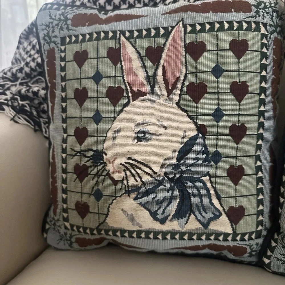 Vintage Bunny Tapestry Throw Pillows - Pair 12x12